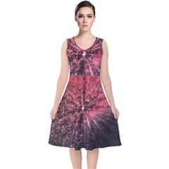 Abstract Background Wallpaper V-neck Midi Sleeveless Dress  by Bajindul