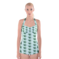 Aloe Plants Pattern Scrapbook Boyleg Halter Swimsuit  by Bajindul