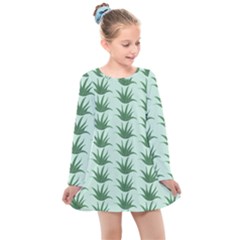 Aloe Plants Pattern Scrapbook Kids  Long Sleeve Dress by Bajindul