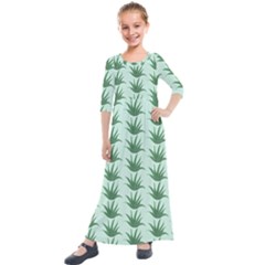 Aloe Plants Pattern Scrapbook Kids  Quarter Sleeve Maxi Dress by Bajindul