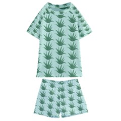 Aloe Plants Pattern Scrapbook Kids  Swim Tee And Shorts Set by Bajindul