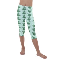 Aloe Plants Pattern Scrapbook Kids  Lightweight Velour Capri Leggings  by Bajindul