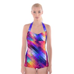 Abstract Background Colorful Pattern Boyleg Halter Swimsuit  by Bajindul