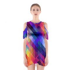 Abstract Background Colorful Pattern Shoulder Cutout One Piece Dress