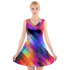 Abstract Background Colorful Pattern V-neck Sleeveless Dress by Bajindul