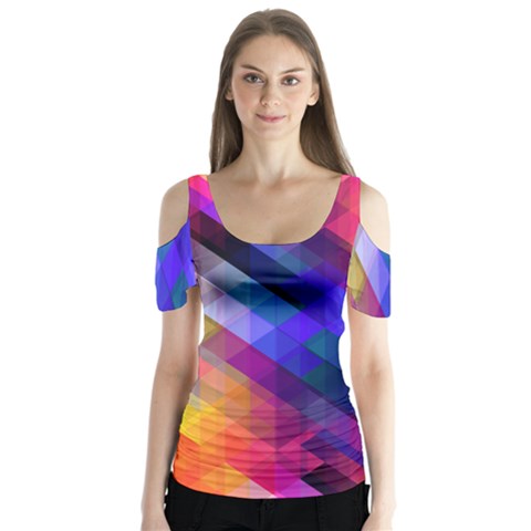 Abstract Background Colorful Pattern Butterfly Sleeve Cutout Tee  by Bajindul