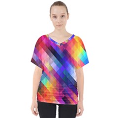 Abstract Background Colorful Pattern V-neck Dolman Drape Top by Bajindul