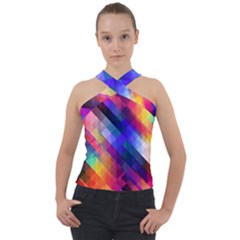 Abstract Background Colorful Pattern Cross Neck Velour Top