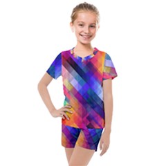 Abstract Background Colorful Pattern Kids  Mesh Tee And Shorts Set