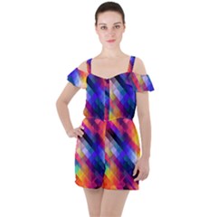 Abstract Background Colorful Pattern Ruffle Cut Out Chiffon Playsuit by Bajindul