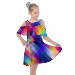 Abstract Background Colorful Pattern Kids  Shoulder Cutout Chiffon Dress