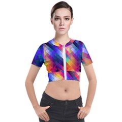 Abstract Background Colorful Pattern Short Sleeve Cropped Jacket