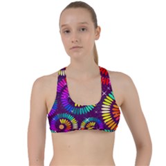 Abstract Background Spiral Colorful Criss Cross Racerback Sports Bra by Bajindul