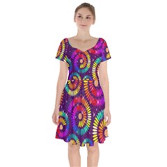 Abstract Background Spiral Colorful Short Sleeve Bardot Dress by Bajindul