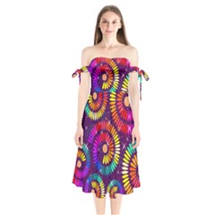 Abstract Background Spiral Colorful Shoulder Tie Bardot Midi Dress by Bajindul