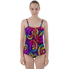 Abstract Background Spiral Colorful Twist Front Tankini Set by Bajindul