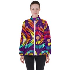 Abstract Background Spiral Colorful Women s High Neck Windbreaker by Bajindul