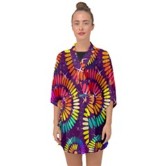 Abstract Background Spiral Colorful Half Sleeve Chiffon Kimono by Bajindul