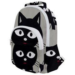 Cat Pet Cute Black Animal Rounded Multi Pocket Backpack by Bajindul