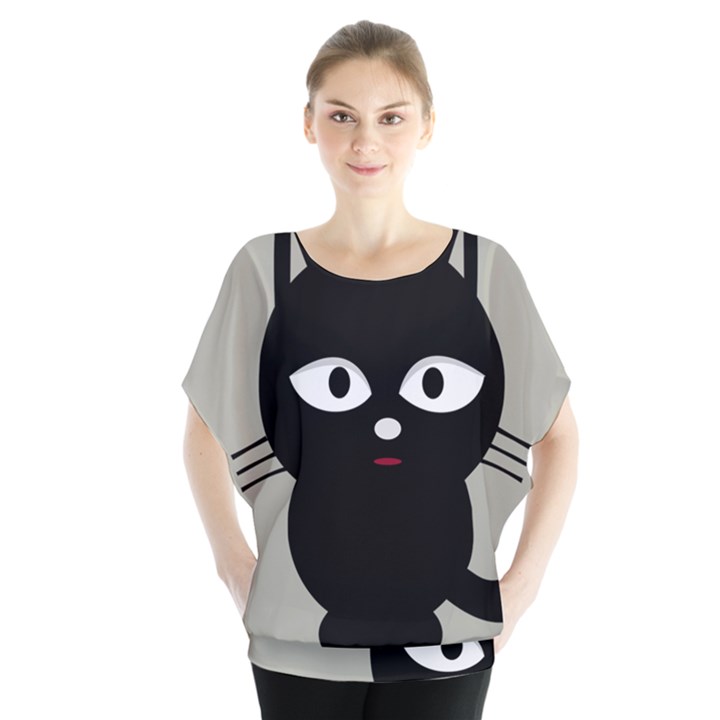 Cat Pet Cute Black Animal Batwing Chiffon Blouse