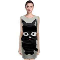 Cat Pet Cute Black Animal Sleeveless Velvet Midi Dress by Bajindul