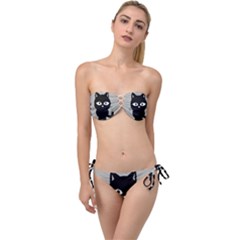 Cat Pet Cute Black Animal Twist Bandeau Bikini Set by Bajindul