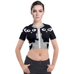 Cat Pet Cute Black Animal Short Sleeve Cropped Jacket