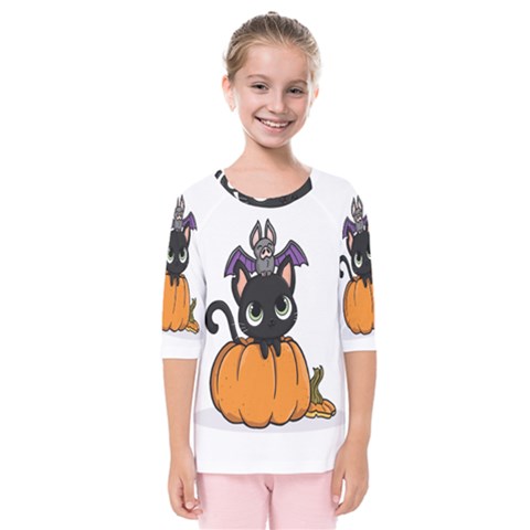 Halloween Cute Cat Kids  Quarter Sleeve Raglan Tee by Bajindul