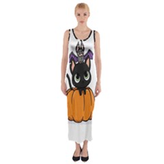 Halloween Cute Cat Fitted Maxi Dress by Bajindul