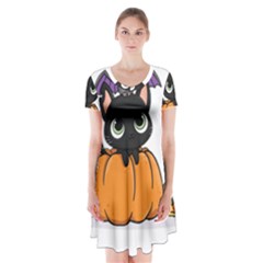 Halloween Cute Cat Short Sleeve V-neck Flare Dress by Bajindul