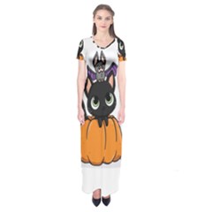 Halloween Cute Cat Short Sleeve Maxi Dress by Bajindul