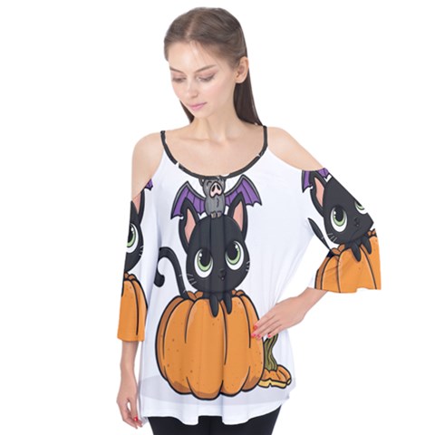 Halloween Cute Cat Flutter Tees by Bajindul