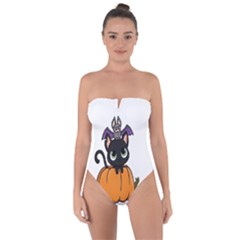 Halloween Cute Cat Tie Back One Piece Swimsuit by Bajindul