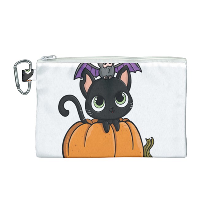 Halloween Cute Cat Canvas Cosmetic Bag (Medium)