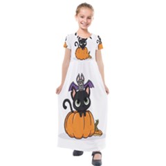 Halloween Cute Cat Kids  Short Sleeve Maxi Dress by Bajindul