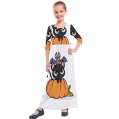 Halloween Cute Cat Kids  Quarter Sleeve Maxi Dress by Bajindul