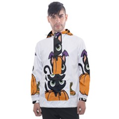 Halloween Cute Cat Men s Front Pocket Pullover Windbreaker by Bajindul