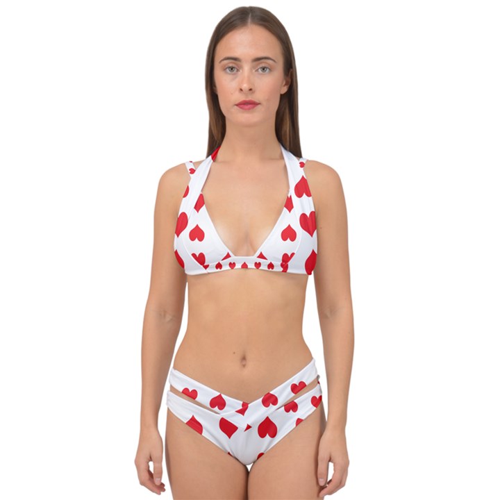 Heart Red Love Valentines Day Double Strap Halter Bikini Set