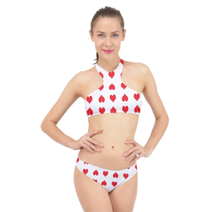 Heart Red Love Valentines Day High Neck Bikini Set