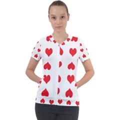 Heart Red Love Valentines Day Short Sleeve Zip Up Jacket by Bajindul