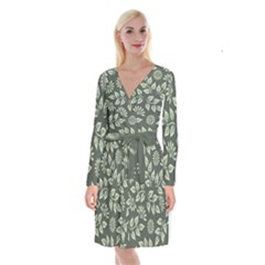 Flowers Pattern Spring Nature Long Sleeve Velvet Front Wrap Dress by Bajindul