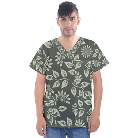 Flowers Pattern Spring Nature Men s V-neck Scrub Top by Bajindul