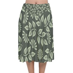 Flowers Pattern Spring Nature Velvet Flared Midi Skirt by Bajindul