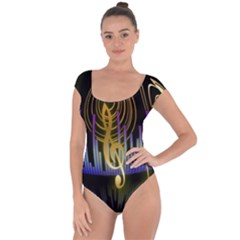 Background Level Clef Note Music Short Sleeve Leotard  by Bajindul