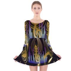 Background Level Clef Note Music Long Sleeve Velvet Skater Dress by Bajindul