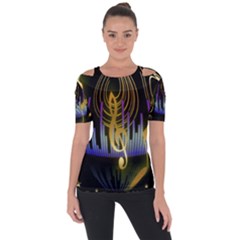 Background Level Clef Note Music Shoulder Cut Out Short Sleeve Top by Bajindul