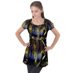 Background Level Clef Note Music Puff Sleeve Tunic Top by Bajindul