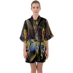 Background Level Clef Note Music Quarter Sleeve Kimono Robe by Bajindul