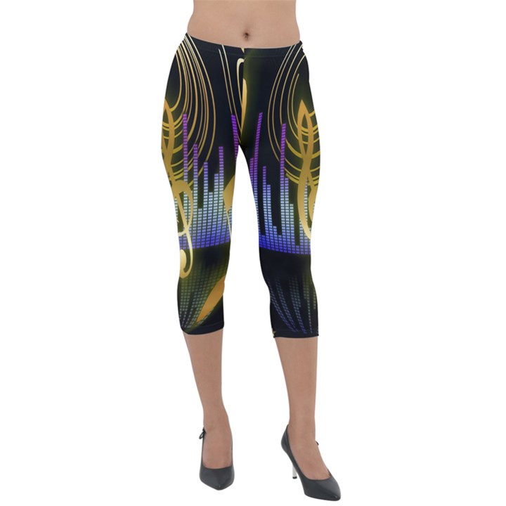 Background Level Clef Note Music Lightweight Velour Capri Leggings 