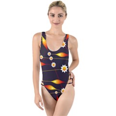 Flower Buds Floral Background High Leg Strappy Swimsuit by Bajindul